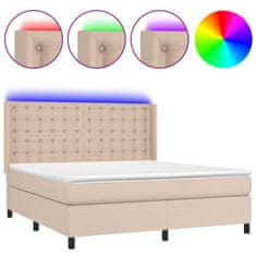 Vidaxl Box spring postel matrace a LED cappuccino 180x200cm umělá kůže