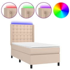 Vidaxl Box spring postel matrace a LED cappuccino 90x200 cm umělá kůže