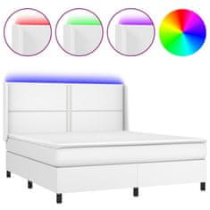 Vidaxl Box spring postel s matrací a LED bílá 180x200 cm umělá kůže