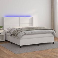 Vidaxl Box spring postel s matrací a LED bílá 180x200 cm umělá kůže