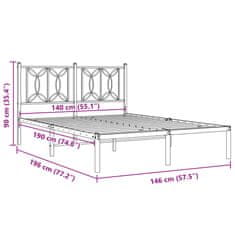 Vidaxl Kovový rám postele s čelem bílý 140 x 190 cm
