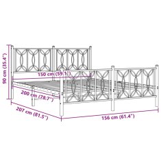 Vidaxl Kovový rám postele s hlavovým a nožním čelem bílý 150 x 200 cm