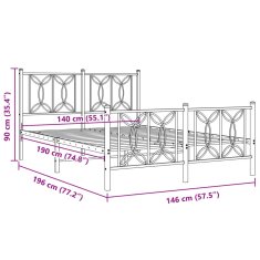 Vidaxl Kovový rám postele s hlavovým a nožním čelem bílý 140 x 190 cm