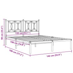 Vidaxl Kovový rám postele s čelem bílý 135 x 190 cm