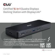 Club 3D Dokovací stanice 16v1 ThunderBolt 4, (2xThunderbolt, 3xDP, 2xHDMI, 3xUSB, RJ45, SD-TF Karta, 1xUSB-C, 150W PD) (CSV-1583)