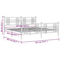 Vidaxl Kovový rám postele s hlavovým a nožním čelem bílý 180 x 200 cm