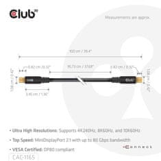 Kabel MiniDisplayPort 2.1 Certifikovaný, 10K60Hz, DSC1.2, UHBR10, 1m (CAC-1165)