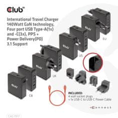 Club 3D cestovní nabíječka 240W GaN technologie, 4xUSB-C, PPS + PD 3.1 Support (CAC-1918)