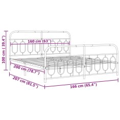 Vidaxl Kovový rám postele s hlavovým a nožním čelem bílý 160 x 200 cm