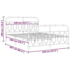 Vidaxl Kovový rám postele s hlavovým a nožním čelem bílý 140 x 200 cm