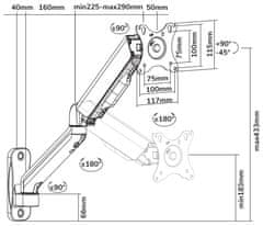 Neomounts WL70-450BL11/Držák displeje/na stěnu/17-32"/sklopný/rotace/plynový píst/3 čepy/VESA 100X100/nosn. 9kg/černý