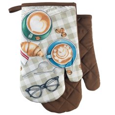 Euromat Kuchyňské rukavice 18x27 s magnetem 2 ks olivově hnědé cappuccino croissant