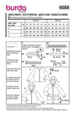 Burda Střih Burda 6088 - Mikina na zip s kapucí, sako na zip, dlouhá bunda s kapucí, pláštěnka