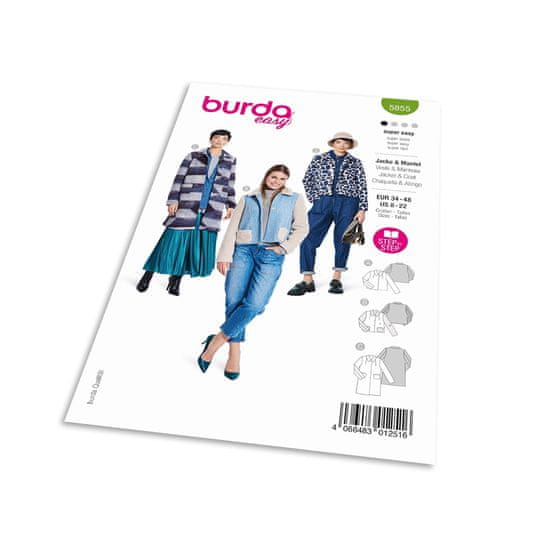 Burda Střih Burda 5855 - Rovný kabát, plyšová bunda