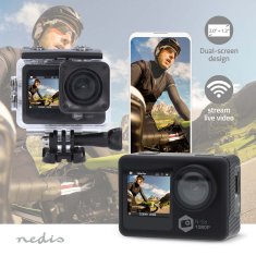 Nedis ACAM31BK Full HD sportovní kamera s předním displejem, Wi-Fi, vodotěsná