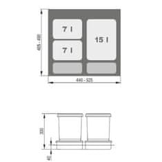 Veneti Vestavný odpadkový koš UNI - 60 cm, šedý