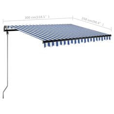 Vidaxl Ručně zatahovací markýza s LED světlem 300x250 cm modrá a bílá