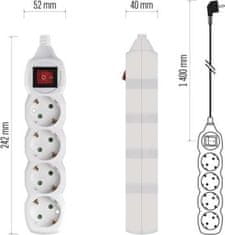 Emos Prodlužovací kabel 1,4 m / 4 zásuvky / bílý / PVC / 1 mm2