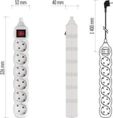 Emos Prodlužovací kabel 1,4 m / 6 zásuvek / bílý / PVC / 1 mm2