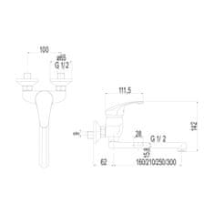 Mereo Sonáta dřezová baterie nástěnná 100 mm s ramínkem plochým rovným 210 mm CB302AN - Mereo