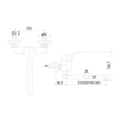 Mereo Lila dřezová baterie nástěnná 150 mm s ramínkem plochým rovným 160 mm CBEE30202 - Mereo