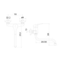 Mereo Lila dřezová baterie nástěnná 150 mm s ramínkem trubkovým pr. 18 - 200 mm CBEE30101 - Mereo