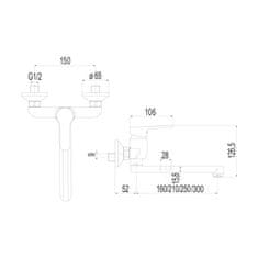 Mereo Zuna dřezová baterie nástěnná 100 mm s ramínkem plochým rovným 160 mm CB302A02Z - Mereo