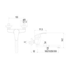 Mereo Sonáta dřezová baterie nástěnná 150 mm s ramínkem plochým rovným 250 mm CB30201N - Mereo