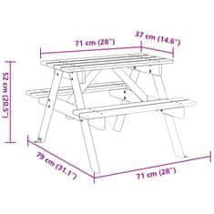 Petromila Piknikový stůl pro 4 děti s otvorem pro slunečník masivní jedle