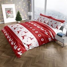 FARO Textil Bavlněné povlečení SCANDIC: Reindeer 220x200 cm + 2x 70x80 cm bílé/červené