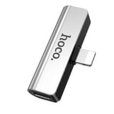 Hoco Adapter audio HOCO LS25 konvertor Lightning - Jack 3,5mm + Lightning, stříbrný