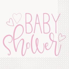 Unique Ubrousky papírové EKO - Baby Shower růžové 33x33 cm / 16 ks