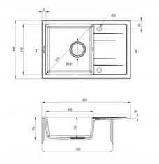 Deante Granitový dřez 67x44 cm grafit matný s kuchyňskou baterií černá matná