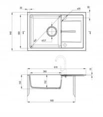Deante Granitový dřez 67x44 cm grafit matný s kuchyňskou baterií černá matná