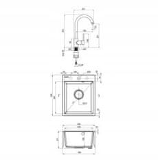 Deante Granitový dřez s jednou mísou grafitově matný s černou kuchyňskou baterií