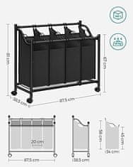 Songmics třídič prádla na kolečkách, koš na prádlo se 4 vyjímatelnými sáčky, koš na prádlo, prádelní košík, prádlo, prádelna, ložnice, postel, koupelna