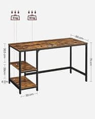 VASAGLE počítačový stůl, stůl se 2 policemi vlevo nebo vpravo, pracovní stanice v kanceláři, ocelový rám, průmyslové provedení