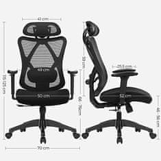 VASAGLE kancelářská židle, ergonomická kancelářská židle, počítačová židle, síťovaná židle, nastavitelná bederní opěrka a opěrka hlavy,