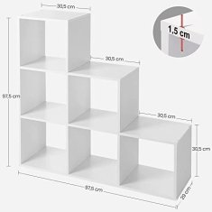 VASAGLE stupňovitý regál regál se 6 kostkami regál s žebříkem rozdělovač místností regál ve tvaru kostky volně stojící kancelářský regál