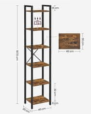 VASAGLE knihovna, 6úrovňová knihovna, otevřené úložné police, stojan, pro kancelář, obývací pokoj, ložnici, 4