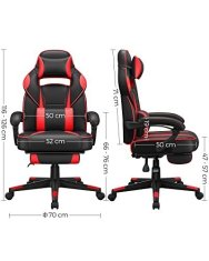 VASAGLE závodní herní židle, nastavitelná kancelářská židle s podnožkou, ergonomická konstrukce, mechanismus naklápění, opěrka hlavy