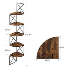 VASAGLE plovoucí police 5 úrovní, police na knihy, do ložnice, obývacího pokoje, do koupelny, kuchyně, kancelář, snadná instalace, průmyslová, rustikální bronzová barva