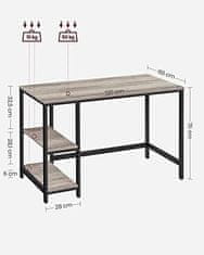 VASAGLE počítačový stůl, stůl se 2 policemi vlevo nebo vpravo, kancelářský obývací stůl, ocelový rám, průmyslový, gr