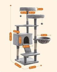 FEANDREA škrabadlo pro kočky, 142 cm věž pro kočky, centrum aktivit pro kočky, světle šedá pct160w01 lumarko!