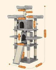 FEANDREA strom pro kočky, velká věž pro kočky, 172 cm, světle šedá pct18w