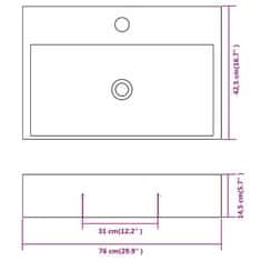 Vidaxl Umyvadlo s otvorem na baterii keramické bílé 76x42,5x14,5 cm