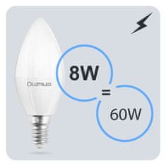 LUMILED 6x LED žárovka E14 B35 8W = 60W 806lm 6500K Studená bílá 180°