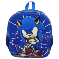 CurePink Dětský batoh Sonic Prime: Pěst (objem 9 litrů|26 x 32 x 11 cm) modrý polyester