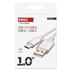 Emos Nabíjecí a datový kabel USB-A 2.0 / USB-C 2.0, 1 m, bílý