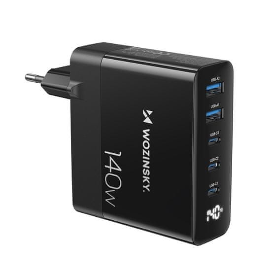 shumee Síťová nabíječka 100-240V GaN 140W 3x USB-C / 2x USB-A černá